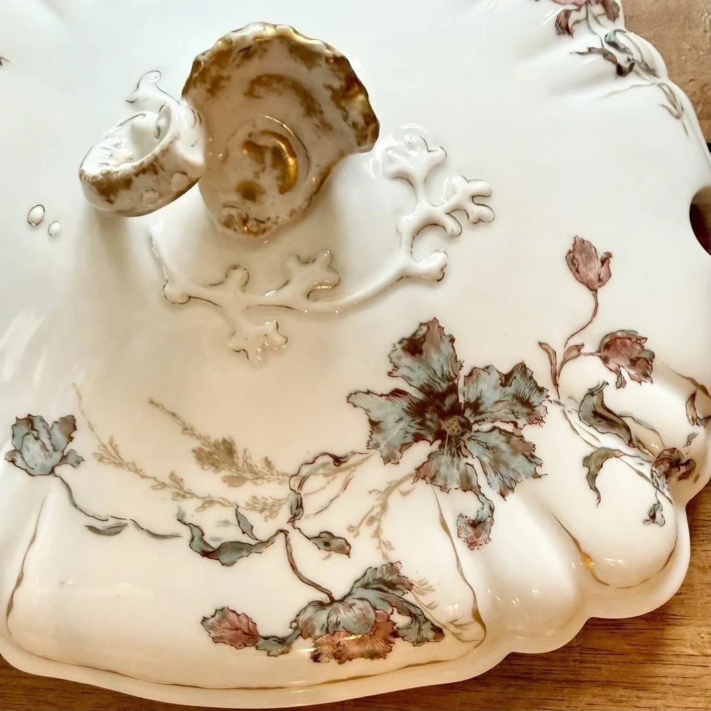 VTG Antique 1880s Haviland LIMOGES Oyster Shell Lid Soup Tureen‎ Hand Painted
